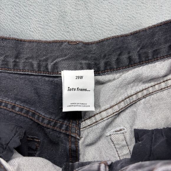 BDG Sustain Boyfriend Jean Women 29W Gray/Black Spliced Varsity Patch iets Frans - Picture 3 of 10